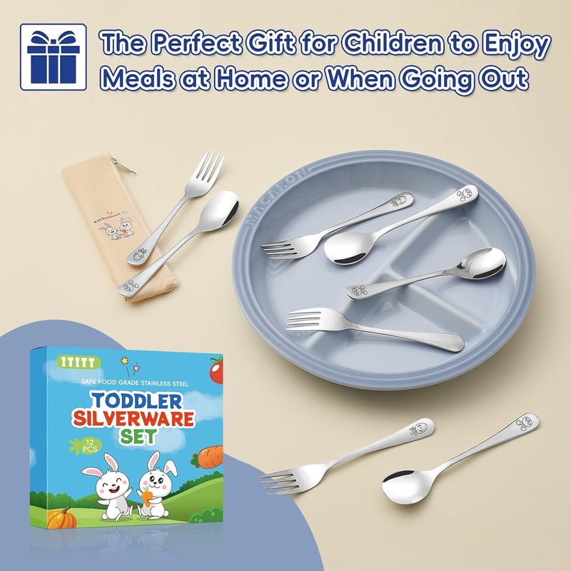 ITITT 12 Pieces Stainless Steel Toddler Utensils Set - Food Grade Kids Silverware Set Children Safe Small Forks and Spoons Mirror Polished Sturdy and Durable Dishwasher Safe - Image 5